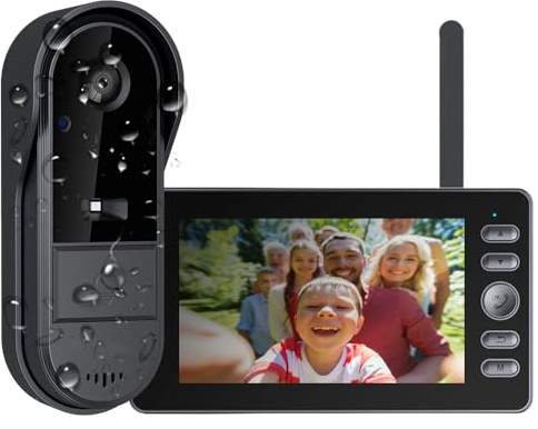 TKMARS Sonnette sans Fil avec Caméra 1080P Étanche, Visiophone Vidéo Extérieur avec Écran IPS 4.3, Double Audio & Enregistrement, Interphone Vidéo sans WiFi ni Appli, Portier Vidéo pour Maison