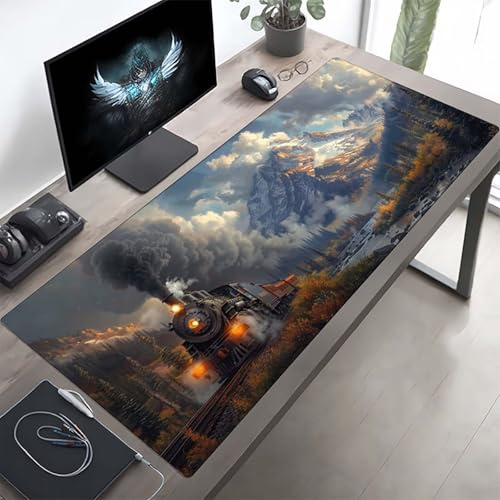 Gaming Mauspad 160 x 80cm Gaming Mousepad XXL Zug Schwarz Mauspad Schreibtischauflage, Genähte Kanten Mausmat, rutschfeste Gummibasis, Schreibtisch Schutz für Home Büro, Geschenke PjY10650 8-0