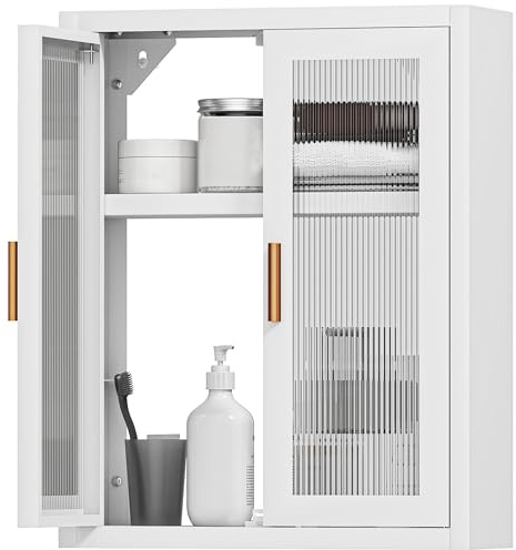 HOMCOM Armario de Baño de Pared, Mueble de Baño Colgante Moderno con Puertas de Acrílico, Estante Ajustable, Cierres Magnéticos, Armario de Almacenamiento para Lavadero, sobre el Inodoro, Blanco