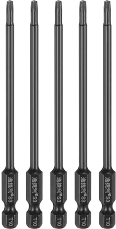QUARKZMAN 5 Stück T10 Sicherheits Torx Schraubendreher Bit 1/4 Sechskant Schaft 100mm Lang Magnetischr 6 Zacken Stern Bohrer Bit S3 Stahl Spiegelpoliert Werkzeug