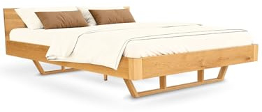 holz4home® Massivholzbett aus Eichenholz I Schwebebett aus Holz I Holzbett Verschiedene Größen I Füße aus Holz oder Metall (Holzgestell, 200x200cm)