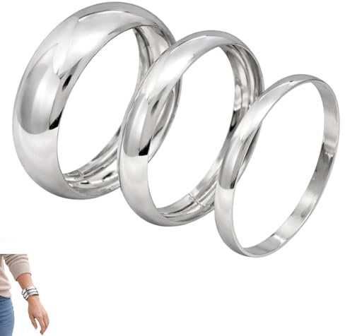 MmotZsb 3 Stück Breiter Armreif Damen, Armreifen Set, Silber Armreif, Bangles für Alltag und Party, Minimalistischer Schmuck für besondere Anlässe