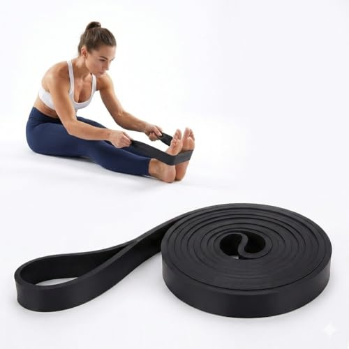 AEUXZA Bande Élastique Fitness, longue bande de traction en latex naturel, musculation & étirements 25–65 LB, Noir
