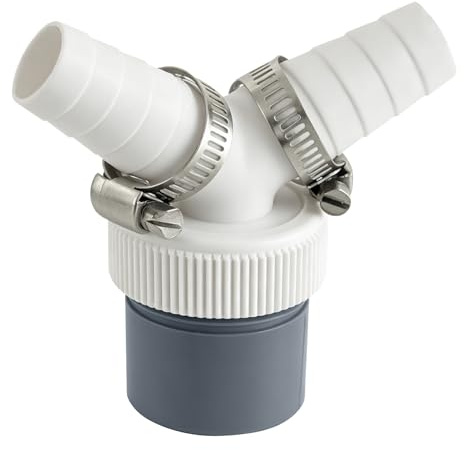 Abfluss Adapter Doppelanschluss Geschirrspüler & Waschmaschine | Y-Adapter Anschluss für 40mm Rohr & 19-24mm Schlauch, Inkl. 2 Schlauchschellen, Wasserabfluss über Einzigen Siphon