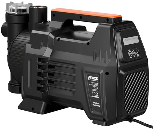 VEVOR PP elektronisk strålepump för grunda brunnar 1 300 W 230 V, maximalt flöde 4 800 l/h, sughöjd 8 m, smart elektronisk kontroll, för trädgårdsbevattning, gräsmatta