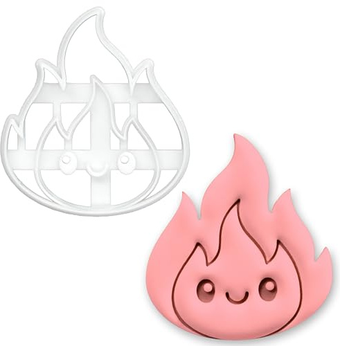 BAKERLOGY Kawaii Flamme Ausstechform – Niedliche Feuer Figur Keks Ausstecher für Feuerwehr Kekse, Notfall Thema Backen, Fondant Dekoration