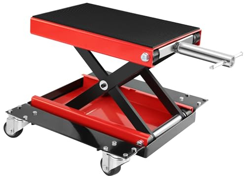 GarveeTech 500kg (1100lb) Motorcycle Scissor Lift Jack with Caster Wheels, Heavy Duty Motorbike Stand with Wide Deck, 140mm-390mm Height Center Scissor Lift for Cruisers, Touring, ATVs & Dirt Bikes