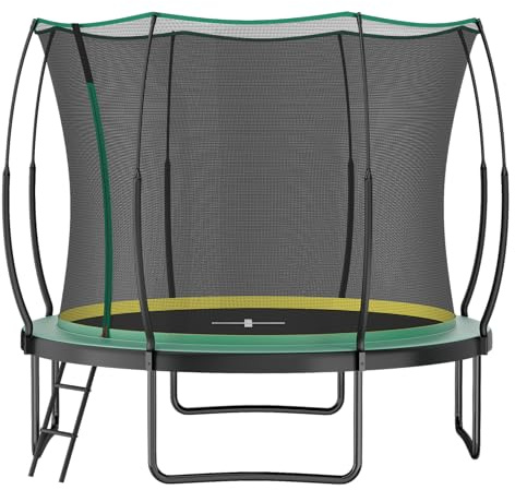 Cama elástica de jardín sin muelles de 305 cm con red de seguridad – Cama elástica infantil con tecnología patentada de fibra de vidrio, cremallera sin costuras, inoxidable y estable, trampolín grande