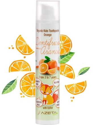 Bio Zahnpasta für Baby & Kinder, ab 3 Jahre Geschmack Orange | AZETA bio: Nur Natürliche Inhaltsstoffe Vegan Mädchen & Jungen Zahncreme Milchzähne Kariesschutz Geburt Erstausstattung Geschenk