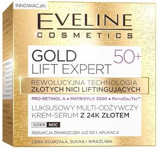 Eveline Cosmetics Crema-Serum Multi-Nutriente con Oro 24k per 50+ - Tecnologia Avanzata Liftante Anti-Età