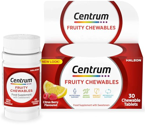 Centrum Fruity Chewables Multivitamin, Chewy Vitamins for Adults, With Vitamin C, D & Zinc, 30 chewables