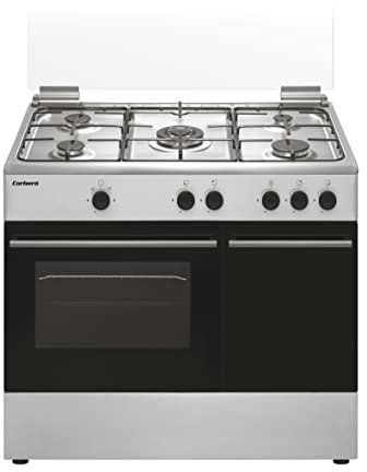 Corbero - Cocina Portabombona | CC510GB90X | Dimensiones 80x90x60 | Capacidad 60L | Gas Butano | 5 Fuegos | Wok Integrado | Encendido Manual | Fácil Limpieza | Gris, Acero Inoxidable