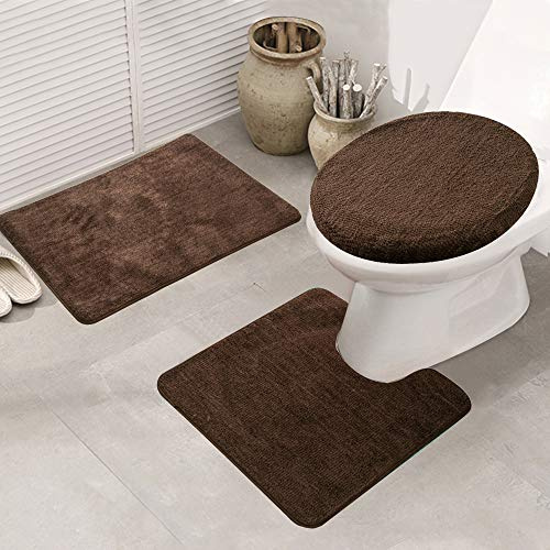 ele ELEOPTION Badezimmer-Set,rutschfeste Badematte schnelltrocknend weich wasserabsorbierend stilvoll WC-Garnitur 3-teilig, Polypropylen,Schwarz,50 x 80 cm