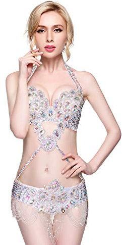 Royal Smeela Damen Bauchtanz-Kostm, Set fr Erwachsene Damen, sexy Bauchtanz-BH und Grtel, Karnevals-Grtel, Hftgrtel - Silber - Gro