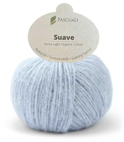 Pascuali Suave | Strickwolle aus 100% Bio Baumwolle, zum Stricken und Häkeln, Farbe:Baby-Graublau 62