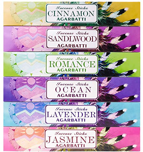 Mosfantal Premium Hand Dipped Incense Sticks - Cinnamon, Jasmine, Lavender, Sandalwood, Ocean, Romance Variety Gift Pack (240Gram)