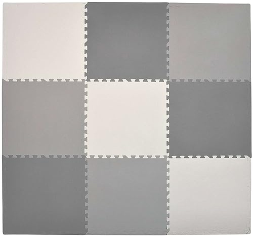 Humbi Puzzlematte Eva Schaumstoff für Babys und Kinder Krabbelmatte Spielmatte Fitnessmatte Schutzmatte Poolmatte Bodenschutz 62 x 62 x 1 cm, 9 Teile (Grau, Creme, Graphit)