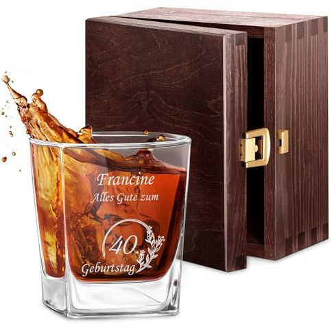 Maverton Whisky Glas - 250 ml - Whiskyglas mit Gravur - mit Namen und Datum - personalisierte Geschenke für Männer - Geburtstagsgeschenk für Männer - für Cognac - Bourbon - Whisky Geschenk