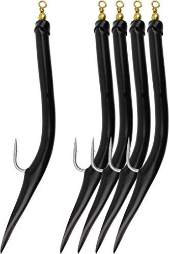 Storfisk fishing & more 5er Set Gummi Makk Norwegen Beifänger mit Wirbel und geschrängtem Einzelhaken zum Meeresangeln, Farbe :Schwarz, Größe:8/0