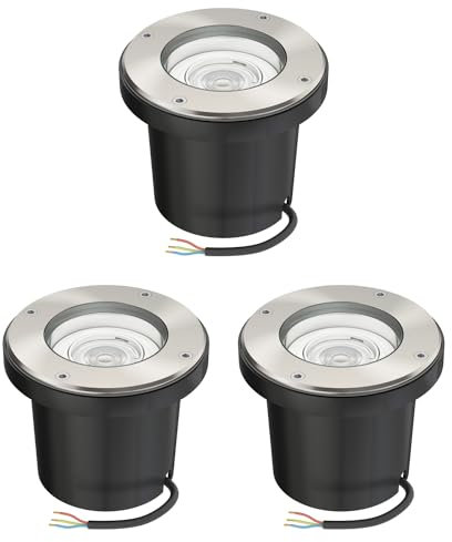 ledscom.de 3 pièces luminaire encastré au sol BOFU pour l'extérieur orientable acier inoxydable rond IP67 150mm Ø incl. lampe LED (blanc chaud, 5,4W, 510lm, 45°)