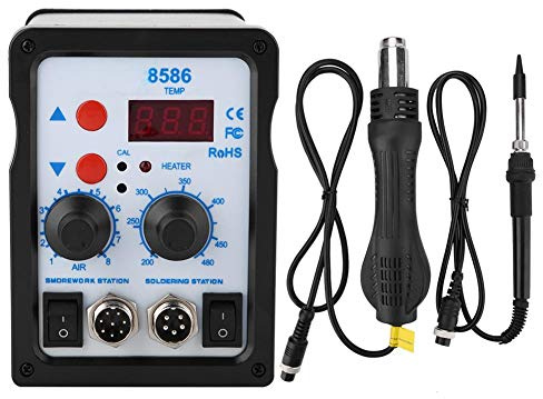 Mxtech Stazione di rilavorazione, 8586 Stazione di rilavorazione SMD 2 in 1 con Pistola ad Aria Calda e Saldatore per Riparazione del Telefono Stazione di rilavorazione di Saldatura SMD(EU/220V)