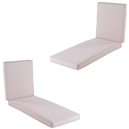 Pack 2 cojines para tumbona de exterior estándar Olefin color crudo, Medidas 190x60x10 cm, No pierde color, Desenfundable, Funda de cojín con relleno para tumbona de jardín, Cojín hamaca de piscina