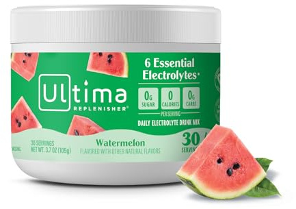 Ultima Replenisher Daily Electrolyte Powder Drink Mix – Watermelon, 30 Servings Canister – Zero Sugar Hydration Powder with 6 Electrolytes & Minerals – Sugar Free, Plant-Based & Keto Friendly