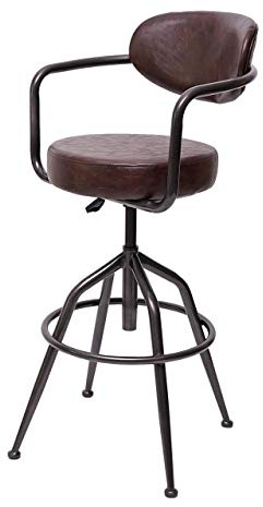 Mendler Barhocker HWC-H10f höhenverstellbar Industrial - Vintage braun | Barstuhl, Tresenhocker, Drehhocker, Wildleder-Optik
