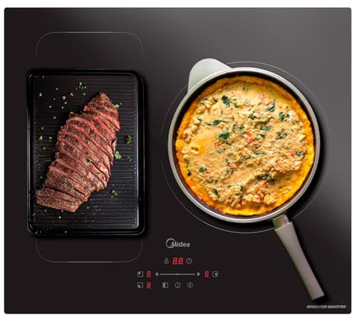 MIDEA Placa Inducción 3 fuegos 7400 W Con Zona Flex - Vitroceramica Induccion Integrada con Panel de control tactil, Inverter quattro, 9 Niveles de Potencia, Booster, Indicador de Luz, y Temporizador