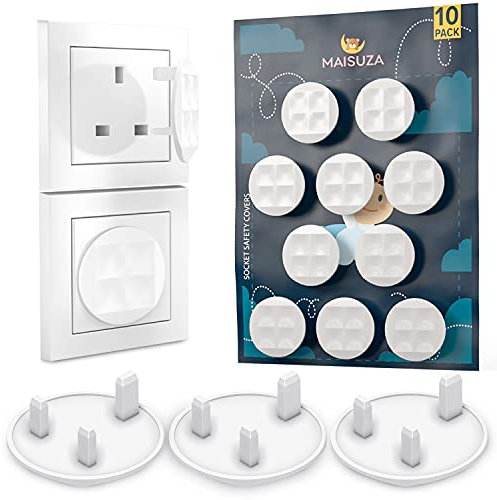 Pack of 10 Plug Socket Covers UK, Baby Proofing Safety Socket Protector -Tight Grip 3 Pin White Baby Electric Plug Covers, Perfect for Child Safety at Home & School