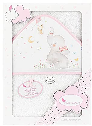 Interbaby 01227-12 Baby Kapuzenbadetuch ELEFANTE, weiss e rosa, Rosa