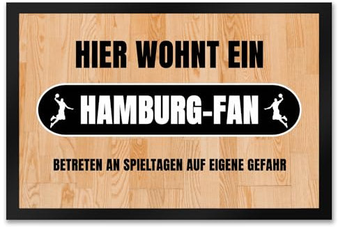 Hier wohnt EIN Hamburg-Fan Fußmatte XXL in 50x75 cm mit Turnhallenboden Motiv Sportfan Hamburg Sport Sportler