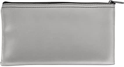 BankSupplies Wiederverwendbare Pfandtasche,27.9 cm Bx15.2 cm H,Vinylbeschichtung,Grau,doppelt genähte Nähte,lederähnliche strukturierte Maserung,Banktaschen mit Reißverschluss