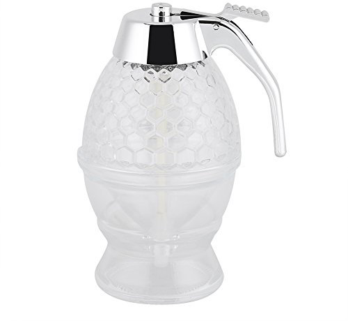 FTVOGUE Honey Syrup Jar, Honey Container Patterned Honey Dispenser with Lid and Holder for Home, 200ml Capacity, 3.94 x 3.15 x 5.91 inch