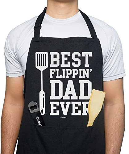 VAGAVY 100% Cotton, Black Funny Aprons for Men, Dad, Husband - Birthday, Father’s Day Grilling Gifts for Papa, Husband.