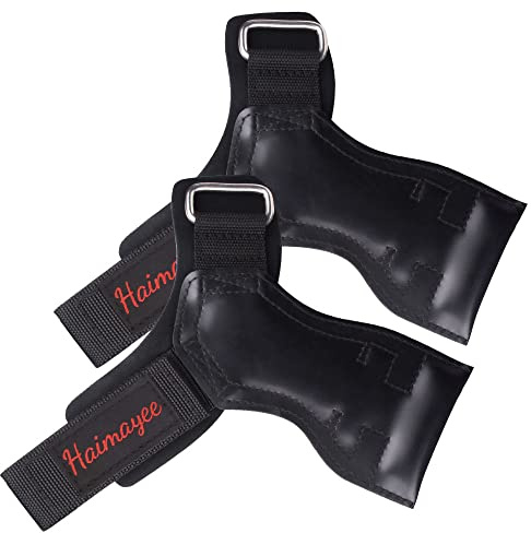 HAIMAYEE Power Grips Zughilfen krafttraining Fitness Handschuhe für Bodybuilding Gewichteheben Trainings Leder Grips für Herren & Damen Schwarz