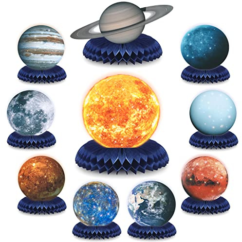10 Pieces Space Solar System Theme Honeycomb Centerpieces Table Topper Outer Space Party Supplies Planet Honeycomb Galaxy Photo Booth Props for Birthday Party Decorations