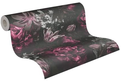 A.S. Création Blumentapete mit Rosen Lila Schwarz Grau PintWalls 385094 Vliestapete Floral 10,05x0,53m Made in Germany