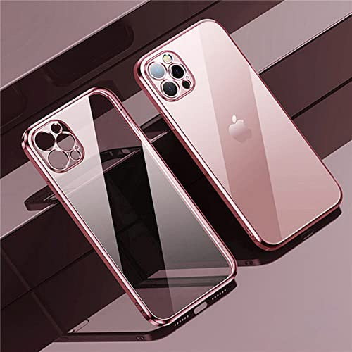 JWXNO Custodia in silicone morbido opaco con cornice quadrata placcata di lusso per iPhone 13 12 11 Pro Max Mini XR X XS 7 8 Plus SE 2020 Cover trasparente, rosa, per iPhone 13 Pro