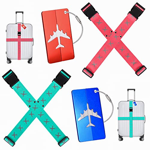 FORMIZON Koffergurt, 4 Stück Gepäckgurt Einstellbare Kofferband Travel Accessories Kofferband Gepäckband zum Sicheren Verschließen der Koffers auf Reisen und Kennzeichnen von Gepäck (Grün und Rot)