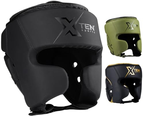 XTEN SPORTS Boxing Headguard, MMA Training Headgear, Kickboxing, Sparring, Taekwondo, Karate, Martial Arts, Muay Thai, BJJ, Adult Multilayered Head Face Protection (Matte Black, Medium)