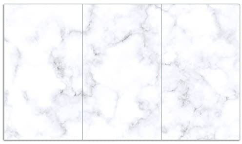 Wallario Herdabdeckplatte/Spritzschutz aus Glas, 3-teilig, 90x52cm, für Ceran- und Induktionsherde, Weiße Marmor-Optik