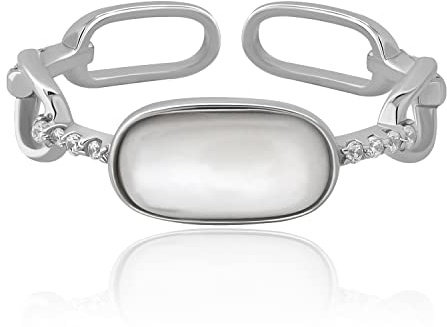 Meissa Anillo de perlas hecho a mano Anillo mujer Plata 925 Rectángulo geométrico Apilable Anillo de oro Anillo de madreperla Amistad Regalo para niñas (Plata)