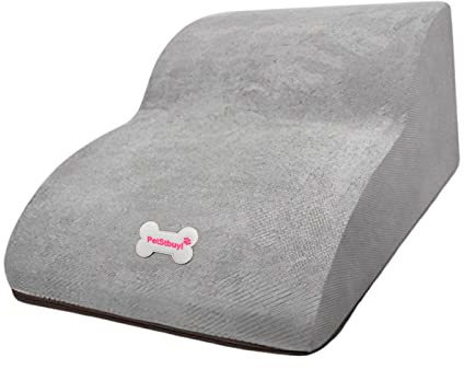perfk Hundetreppe für kleine Hunde, 3-stufige Hunderampe aus hochdichtem Schaumstoff, extra breite, rutschfeste Haustierstufen für hohe Betten oder Couch, GRAU