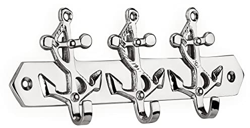 NKlaus Schlüsselhaken Messing; vernickelt, Silber; Messing, 7 cm, 1 Stück | maritim; Anker; Gewicht: 140g; Höhe: 7,0m; Breite: 16cm; 3,5mm