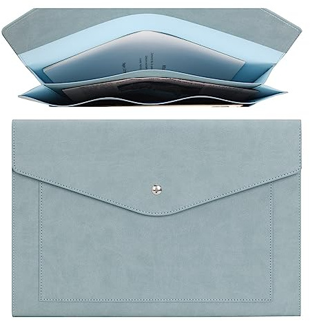 Wason Porte documents Extensible A4 en Cuir PU avec Pochettes de Grande Taille pour Factures Papier, Papeterie, Tablette et PC, étude de Travail Voyage(Bleu ciel)