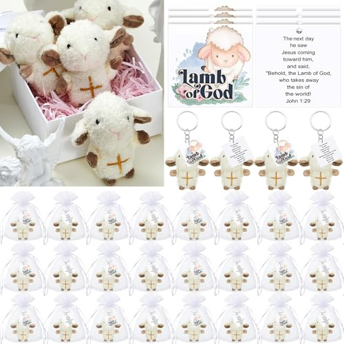 Shappy 24 Pcs Mini Plush Lambs Jesus Toys Sheep Stuffed Animal Keychains