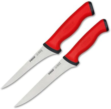 Pirge Duo Ausbeinmesser Profi Messer Set 2 TLG - Rutschfester Griff - 12,5 cm und 16,5 cm Ausbeinmesser Set - Schlachtermesser - Fleischermesser - Stechmesser - Schärfste Metzgermesser