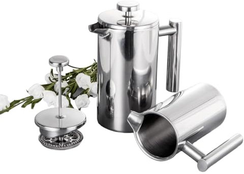 OMANA Cafetière à piston 350 ml/800 ml/1000 ml en acier inoxydable – Cafetière isotherme à double paroi pour la maison et le bureau (800 ml)