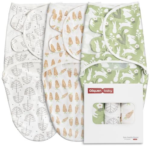 GLLQUEN BABY Swaddles Pucksack Baby 0-3 Monate,100% Bio-Baumwolle Baby Schlafsäcke für Neugeborene,Oeko-tex100 Schlafsack für Kleinkinder,Unisex 3er Pack Wickel